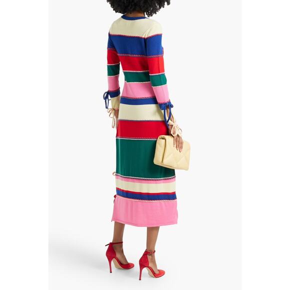 Rosie Assoulin Bow-Detailed Striped Wool Midi Fitted Dress XS Multicolor Runway - Picture 3 of 16